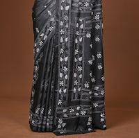 Blended Silk Kantha Stitch Saree Black