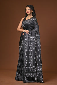 Blended Silk Kantha Stitch Saree Black