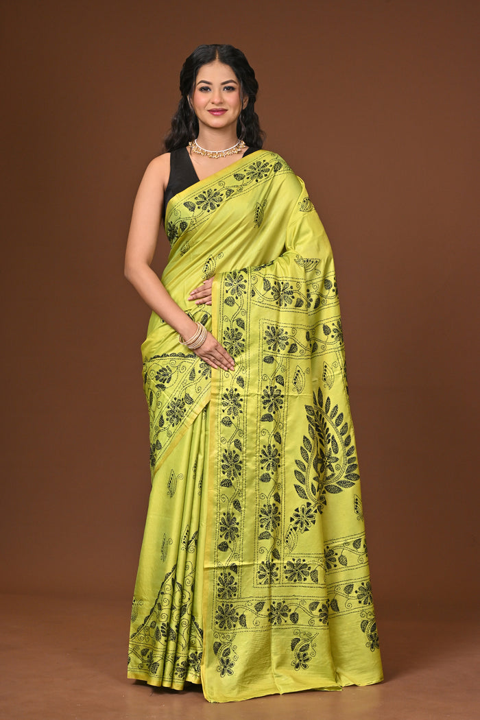 Blended Silk Kantha Stitch Saree