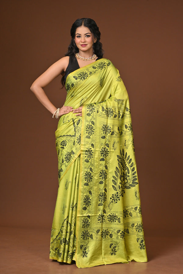 Blended Silk Kantha Stitch Saree