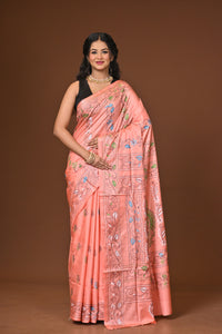 Blended Silk Kantha Stitch Saree Light Pink