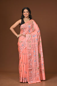 Blended Silk Kantha Stitch Saree Light Pink