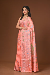 Blended Silk Kantha Stitch Saree Light Pink