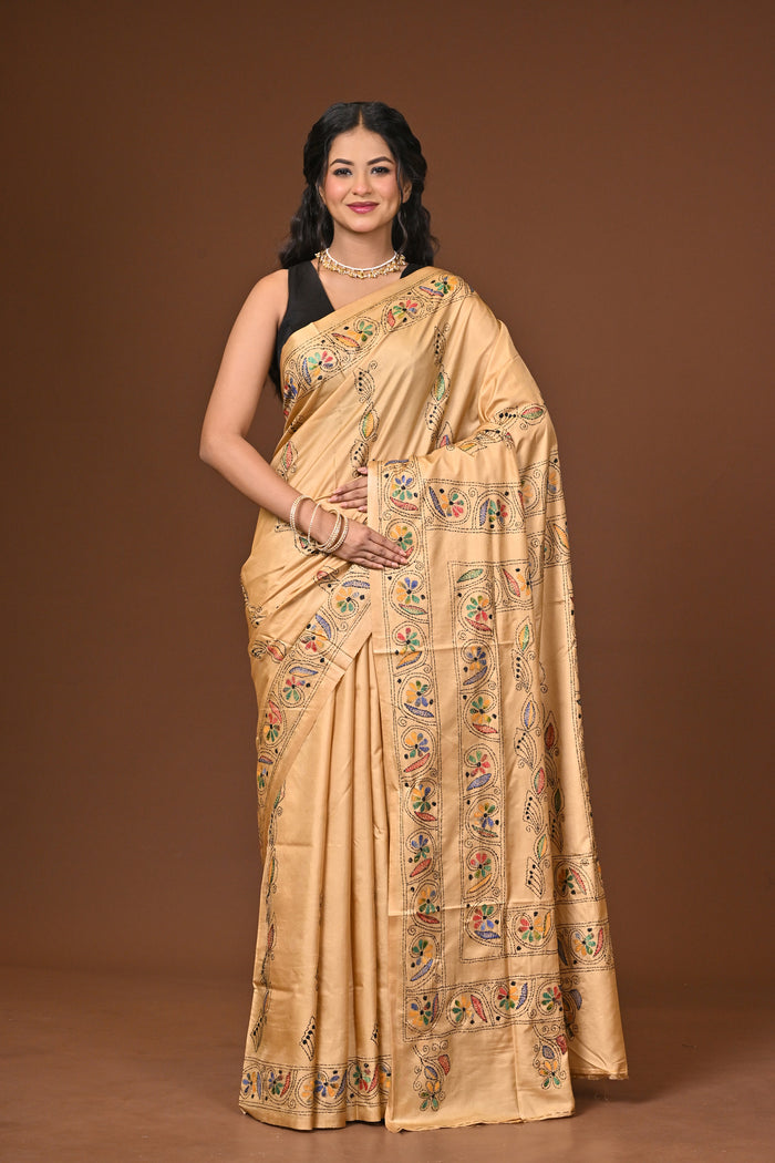 Blended Silk Kantha Stitch Saree