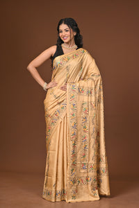 Blended Silk Kantha Stitch Saree Biege