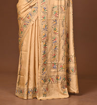 Blended Silk Kantha Stitch Saree Biege
