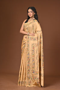 Blended Silk Kantha Stitch Saree Biege