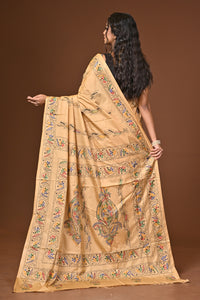 Blended Silk Kantha Stitch Saree Biege