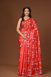 Blended Silk Kantha Stitch Saree Red