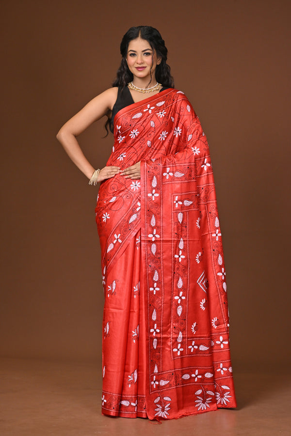 Blended Silk Kantha Stitch Saree
