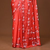 Blended Silk Kantha Stitch Saree Red