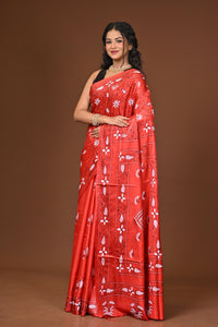 Blended Silk Kantha Stitch Saree Red