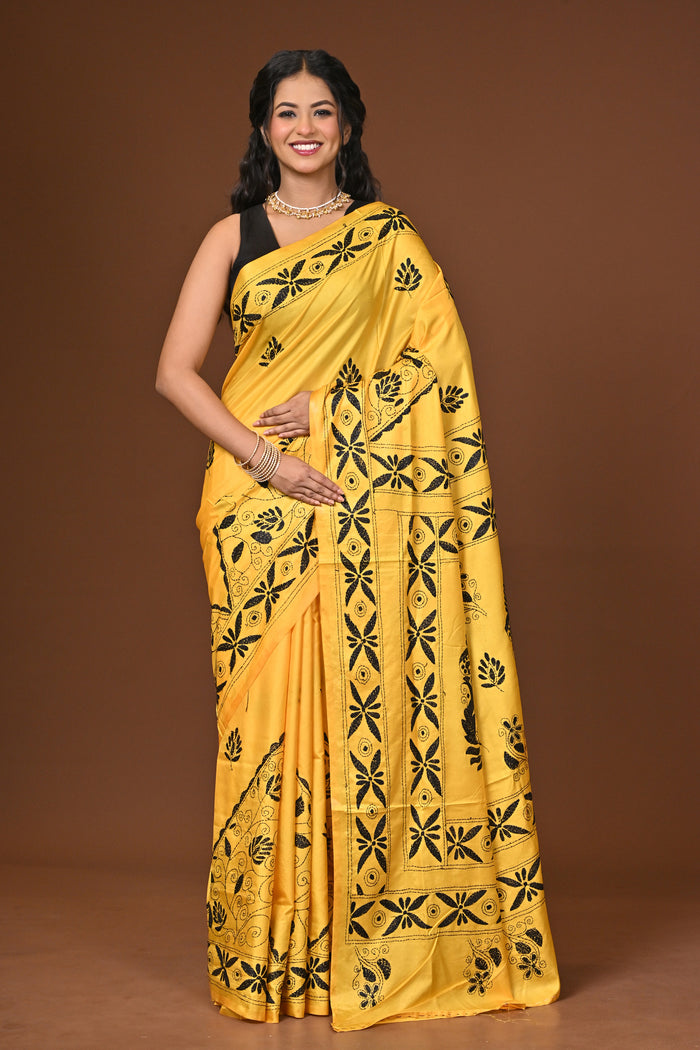 Blended Silk Kantha Stitch Saree