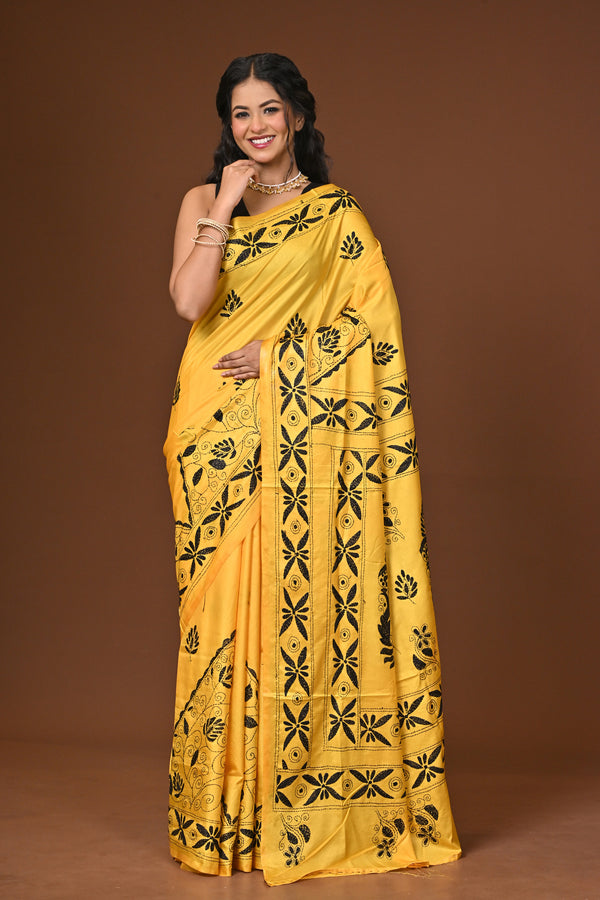 Blended Silk Kantha Stitch Saree