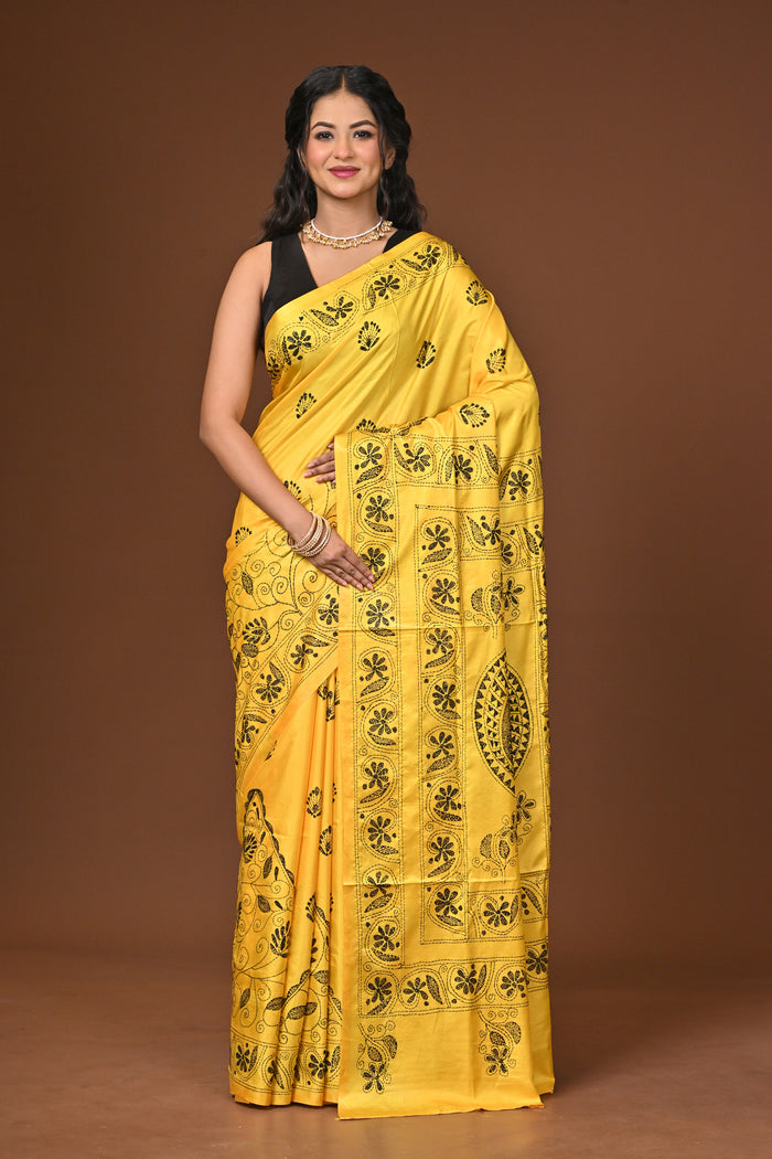 Blended Silk Kantha Stitch Saree