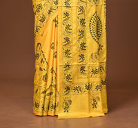 Blended Silk Kantha Stitch Saree Yellow