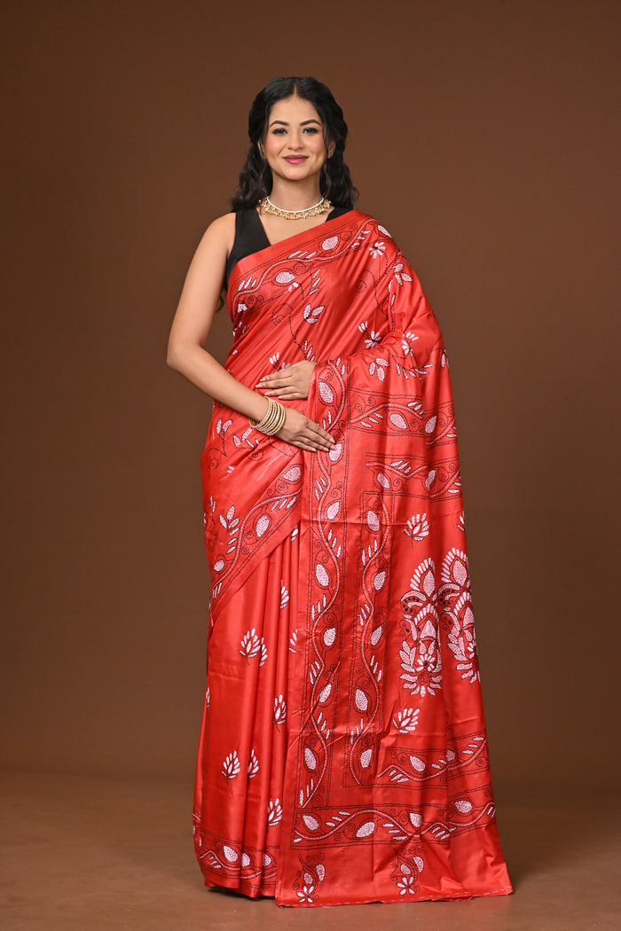 Blended Silk Kantha Stitch Saree