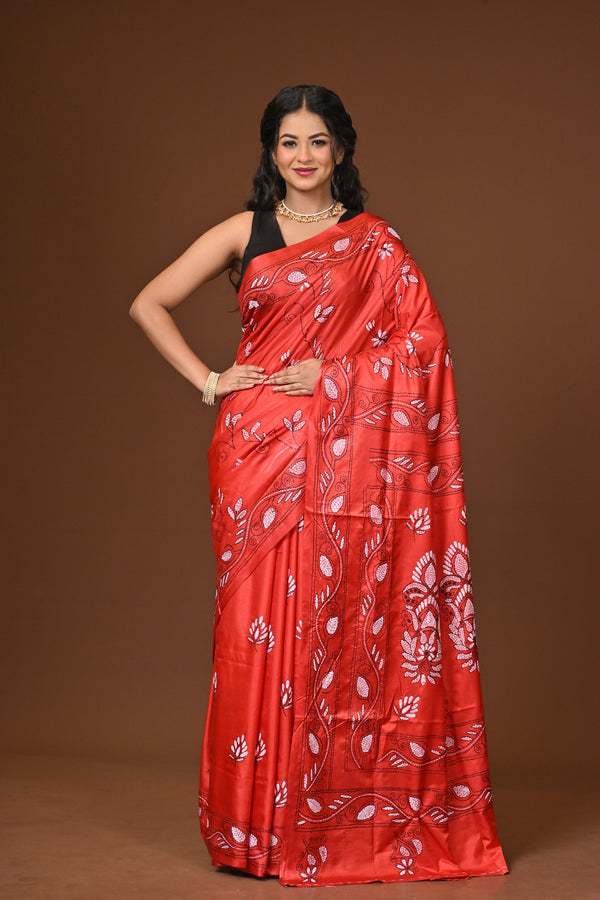 Blended Silk Kantha Stitch Saree