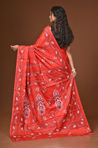 Blended Silk Kantha Stitch Saree Red
