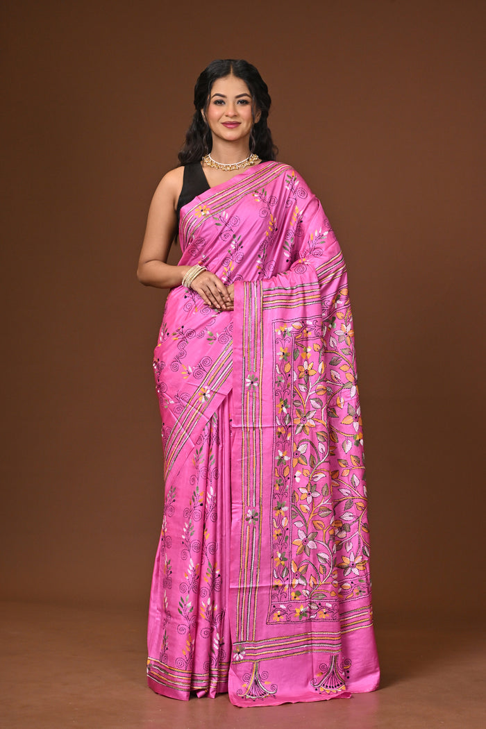 Blended Silk Kantha Stitch Saree