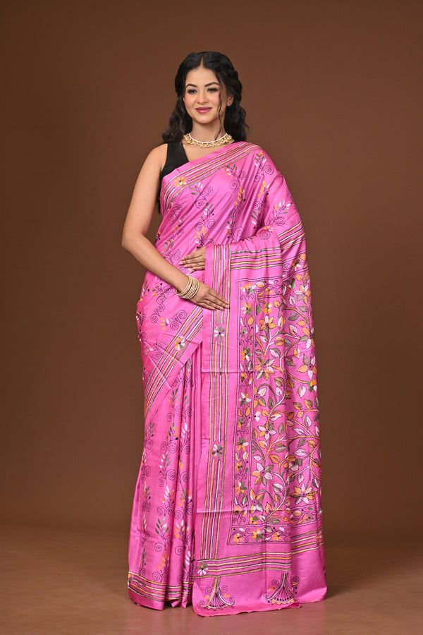 Blended Silk Kantha Stitch Saree
