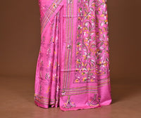 Blended Silk Kantha Stitch Saree Pink