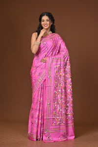 Blended Silk Kantha Stitch Saree Pink