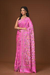 Blended Silk Kantha Stitch Saree Pink