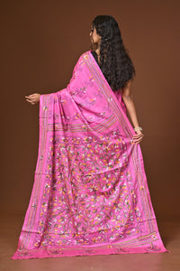 Blended Silk Kantha Stitch Saree Pink