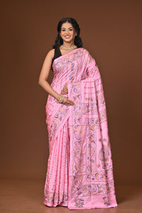 Blended Silk Kantha Stitch Saree Light Pink