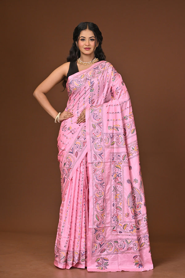 Blended Silk Kantha Stitch Saree