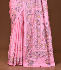 Blended Silk Kantha Stitch Saree Light Pink