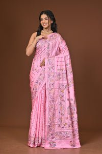 Blended Silk Kantha Stitch Saree Light Pink