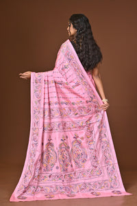 Blended Silk Kantha Stitch Saree Light Pink
