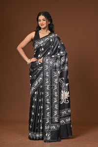 Blended Silk Kantha Stitch Saree Black