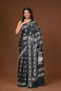 Blended Silk Kantha Stitch Saree Black