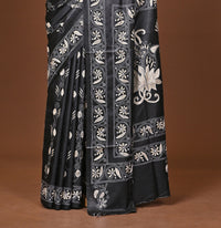 Blended Silk Kantha Stitch Saree Black