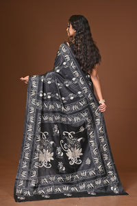Blended Silk Kantha Stitch Saree Black