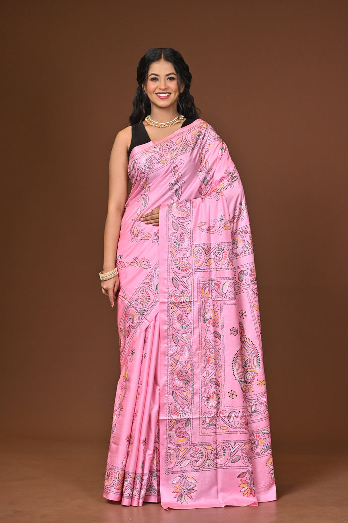 Blended Silk Kantha Stitch Saree