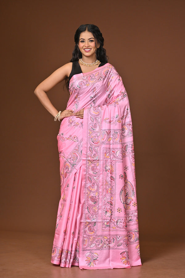 Blended Silk Kantha Stitch Saree
