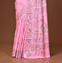 Blended Silk Kantha Stitch Saree Light Pink