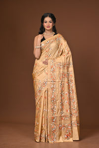 Blended Silk Kantha Stitch Saree Beige