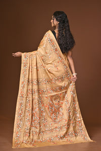 Blended Silk Kantha Stitch Saree Beige
