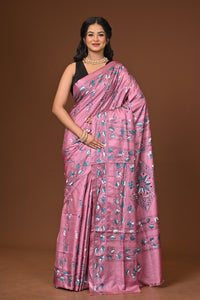 Blended Silk Kantha Stitch Saree Pink