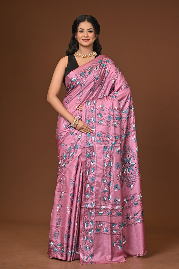 Blended Silk Kantha Stitch Saree