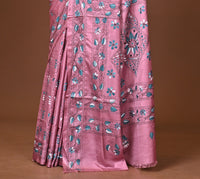 Blended Silk Kantha Stitch Saree Pink