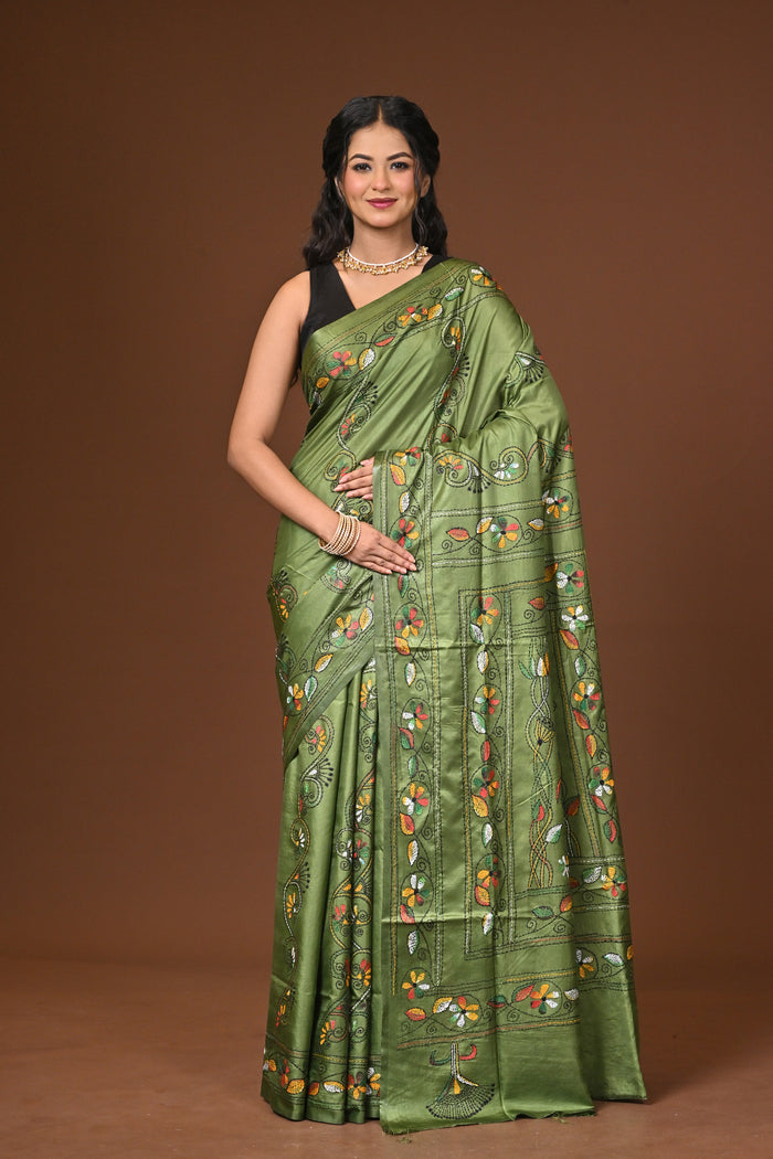 Blended Silk Kantha Stitch Saree