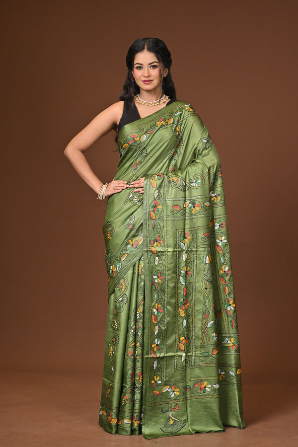 Blended Silk Kantha Stitch Saree