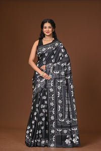 Blended Silk Kantha Stitch Saree Black