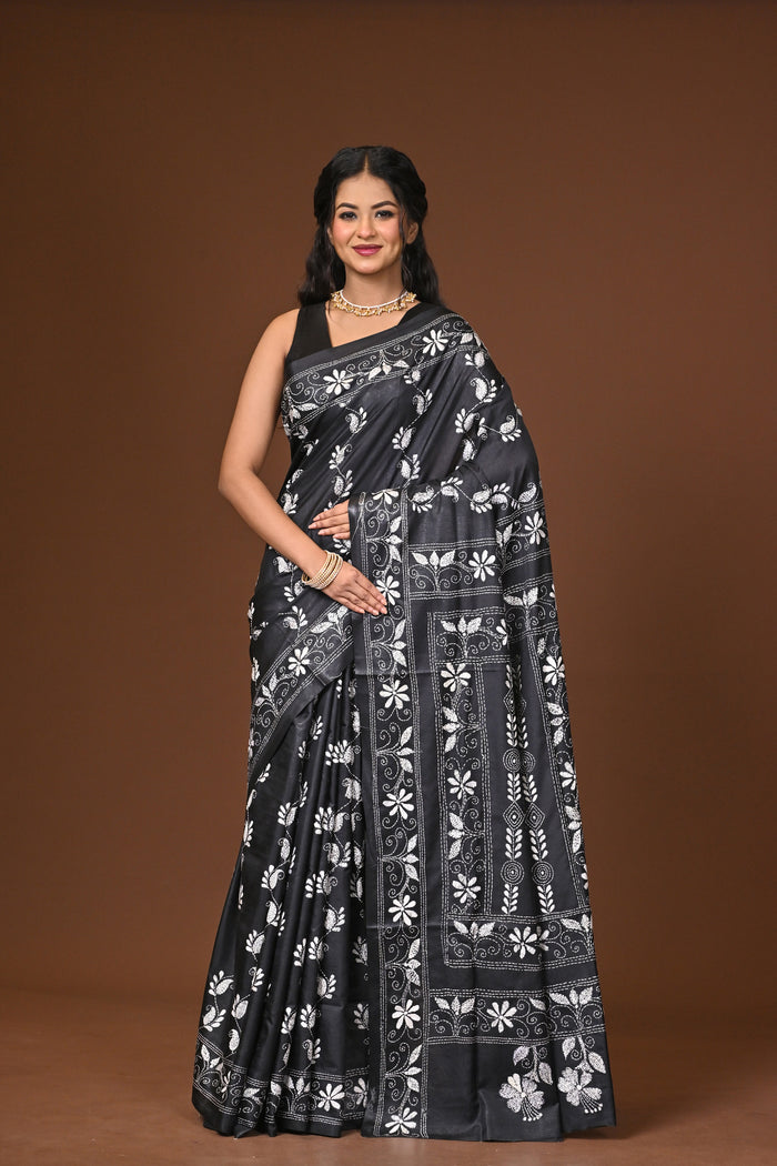 Blended Silk Kantha Stitch Saree